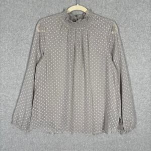 DR2 Blouse Medium Clip Dot Sheer Smocked Flowy Feminine Romantic Twee Church‎